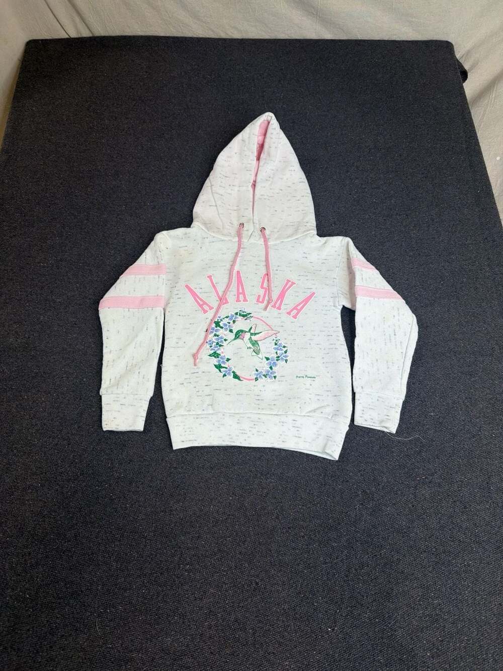 Vintage 90s PM Kids Alaska Hummingbird Speckled Hoodie Size 2-4